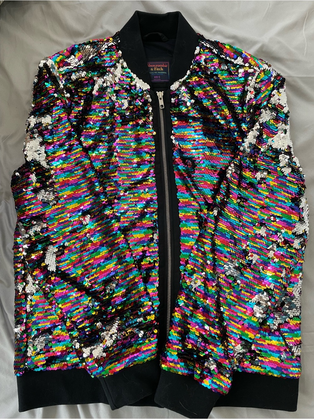 Abercrombie & Fitch Rainbow Sequin Bomber Jacket - Black